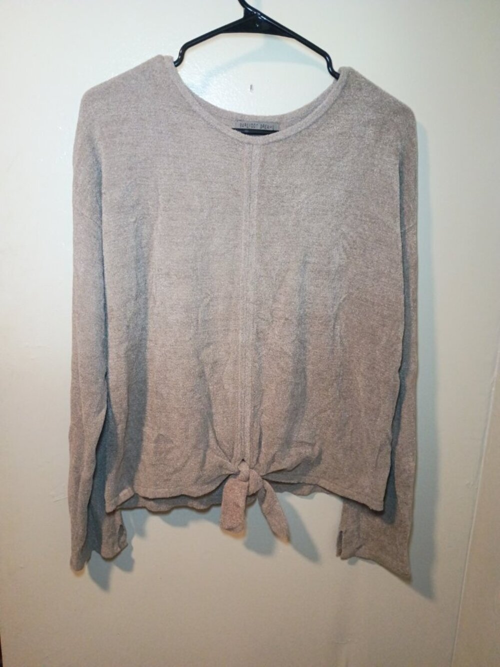 BAREFOOT DREAMS Sand Dune Cozy Chic Ultra Lite Tie Front Soft Knit Top Sweater M
